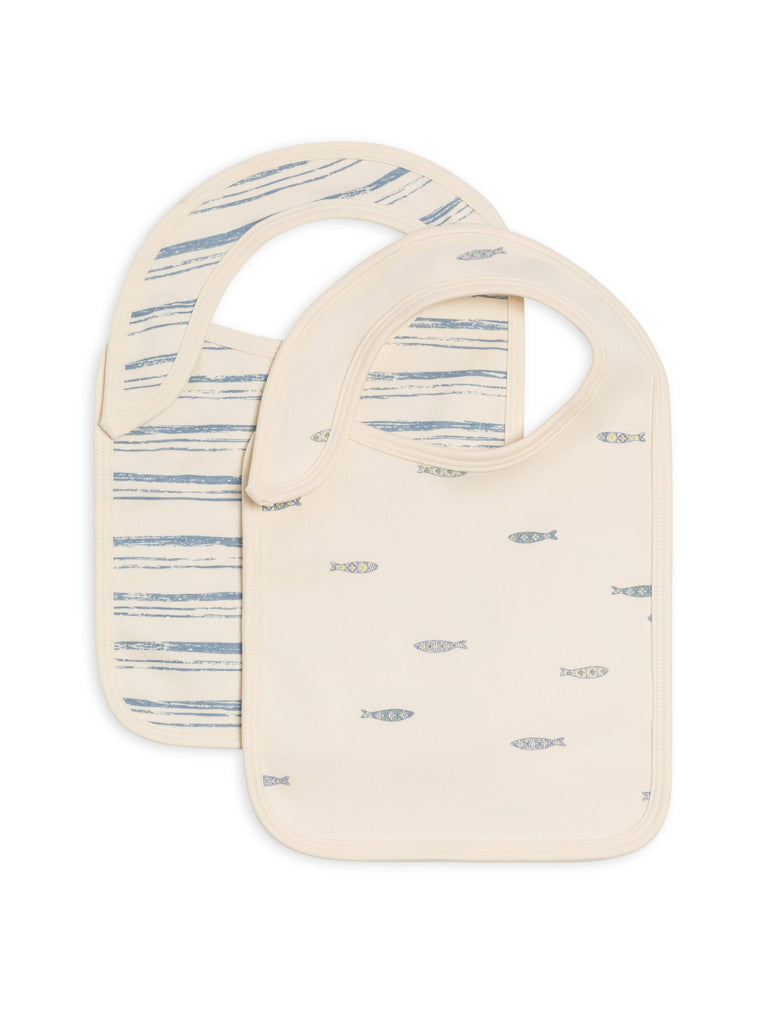 Organic Baby 2-Pack Bibs - Wave Stripe + Fish