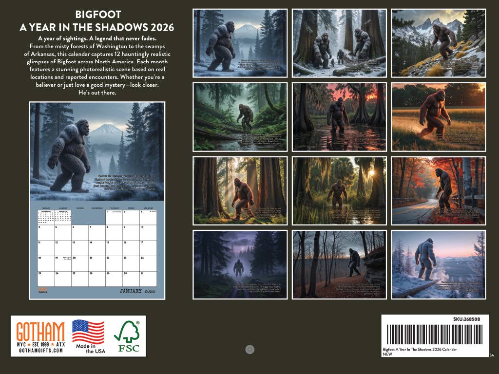 Bigfoot Calendar 2026 Monthly Wall Calender 12 Month