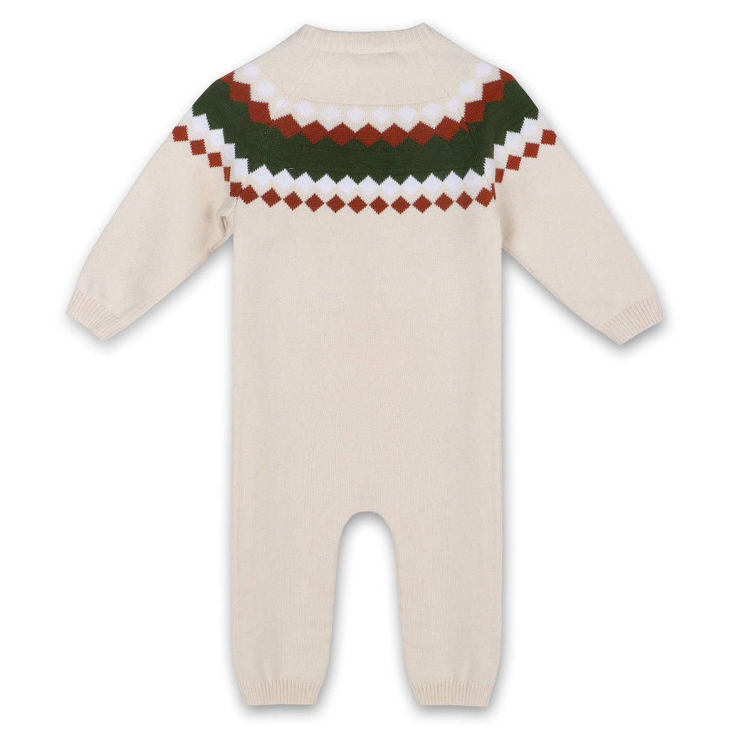 Fair Isle Jacquard Sweater Knit Baby Jumpsuit (Organic): Natural / 6-12M