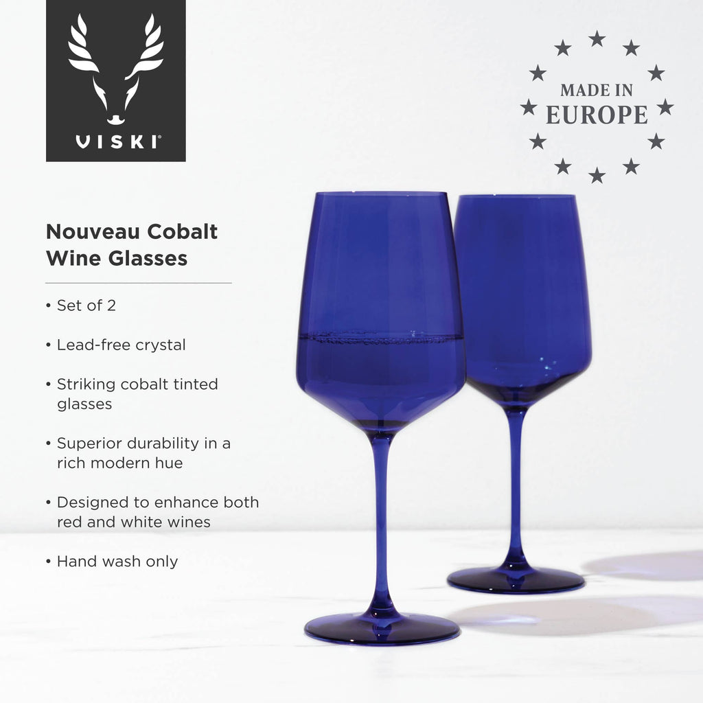 Reserve Nouveau Crystal Wine Glasses - Cobalt - Set of 2