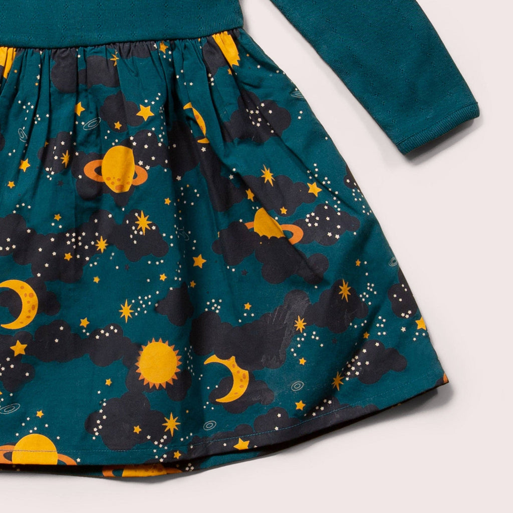 Saturn Nights Long Sleeve Twirler Dress: Saturn Nights Repeat Print / 09-12m
