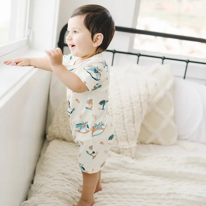 Organic Cotton Short Sleeve Romper - Rocking Horse
