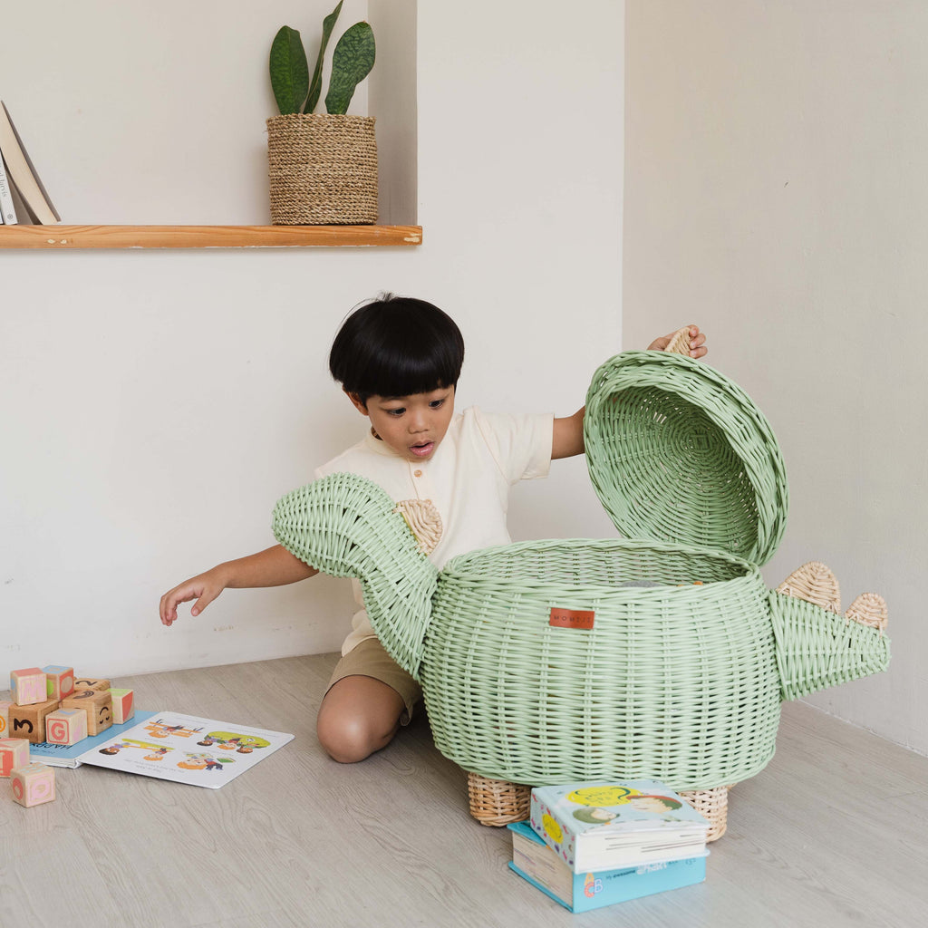 Handcrafted- Dinosaur Storage Basket (Medium) -Rattan Wicker