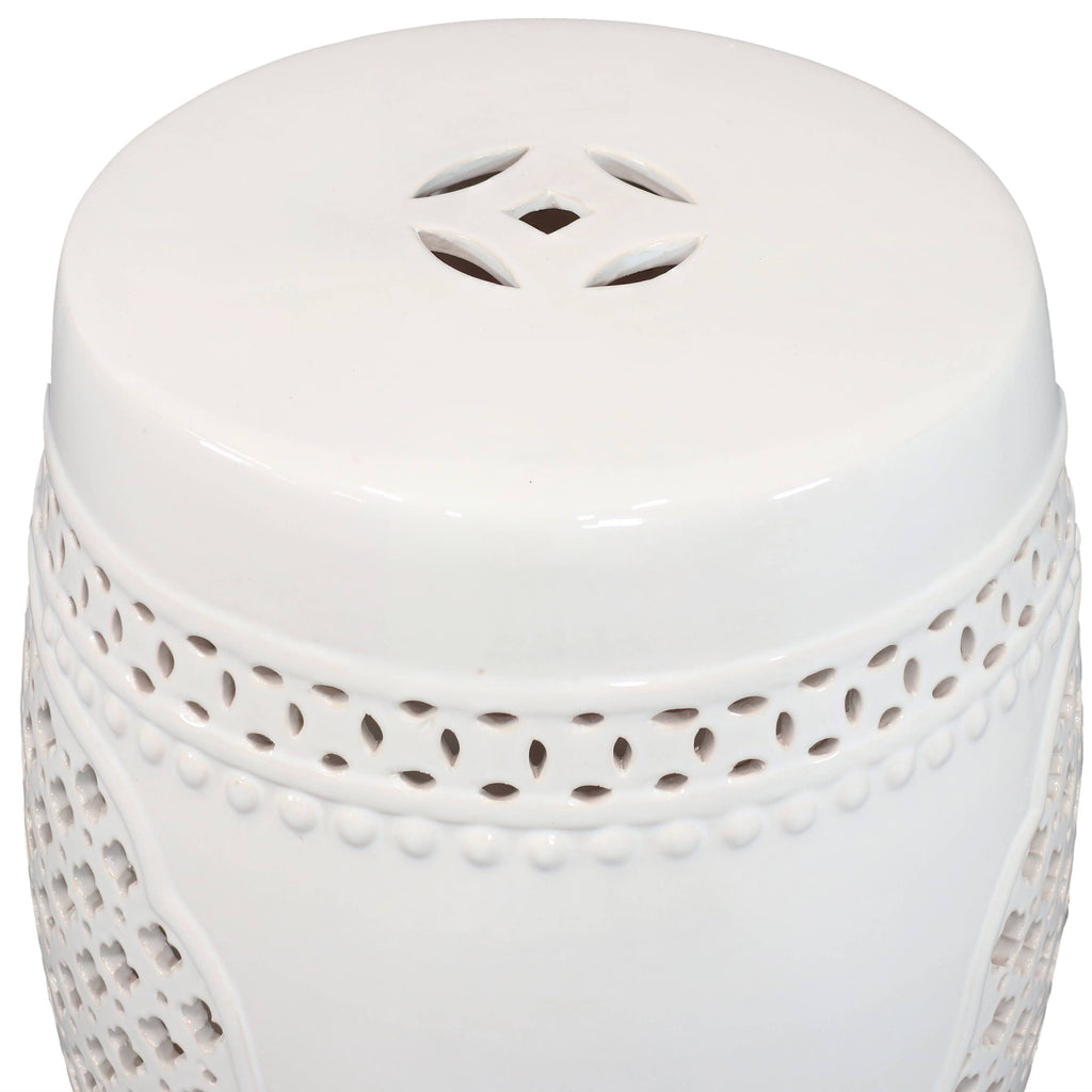 17.75 in Marrakesh Lattice Ceramic Garden Stool - White