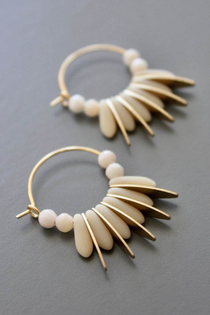 Mini Matte Cream Colored Hoop Earrings