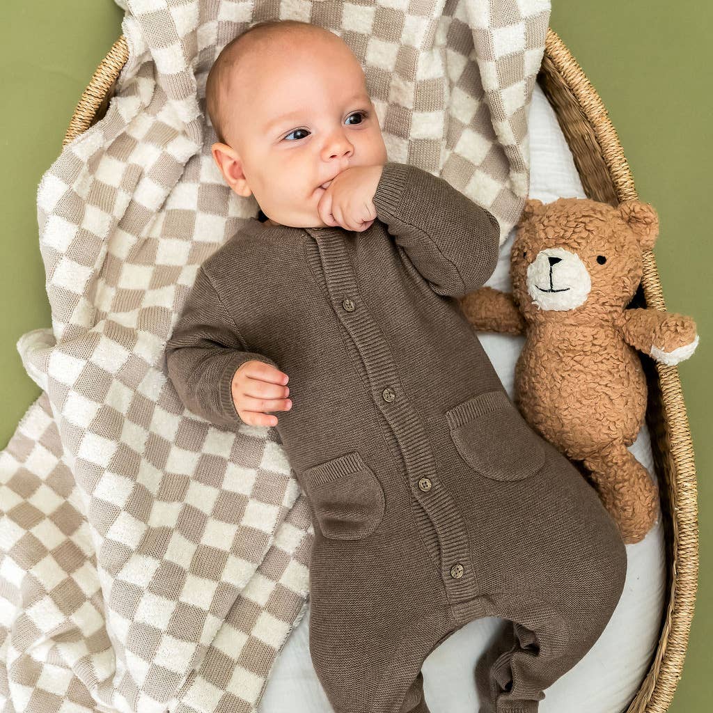 Classic Pocket & Button Chunky Knit Baby Jumpsuit Organic