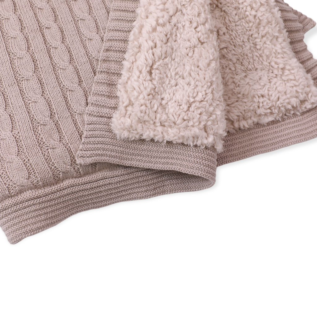 Cozy Sherpa Cable Knit Baby Blanket (Organic Cotton): Taupe