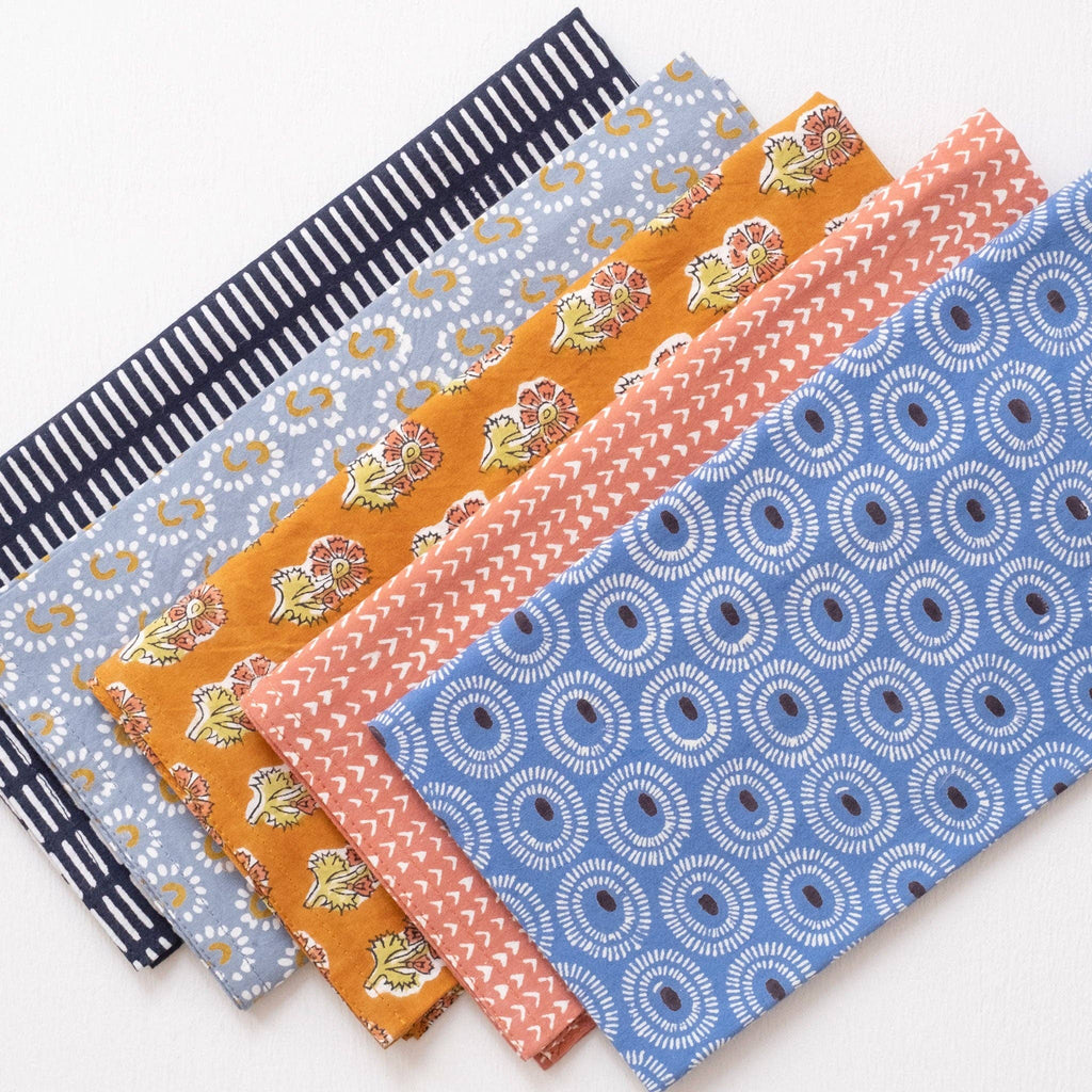 Sunburst Dusty Blue Block Printed Napkins - set of 4