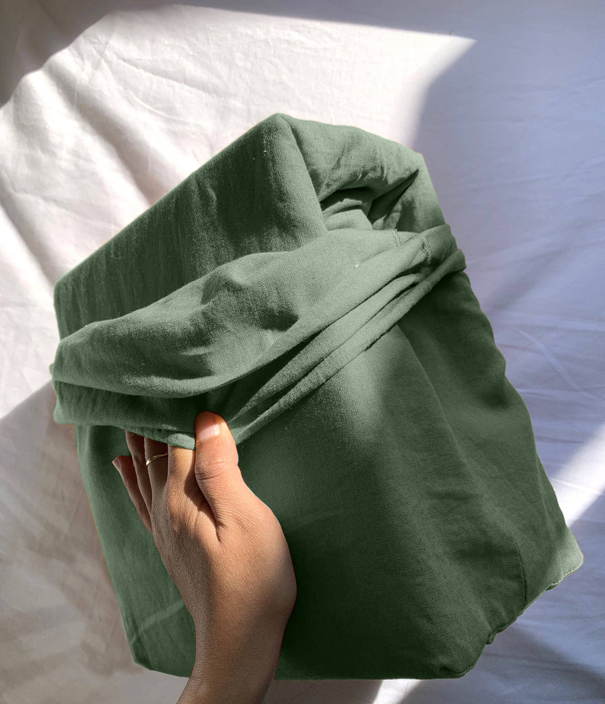 LINEN COTTON FULL SHEET SET - GREEN - Laurel & Mayfair