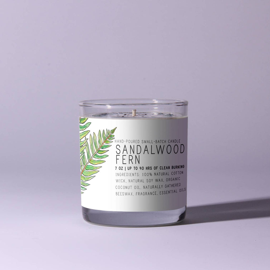 Sandalwood Fern - Just Bee Candles: 13 oz (up to 60 hrs of clean burning)