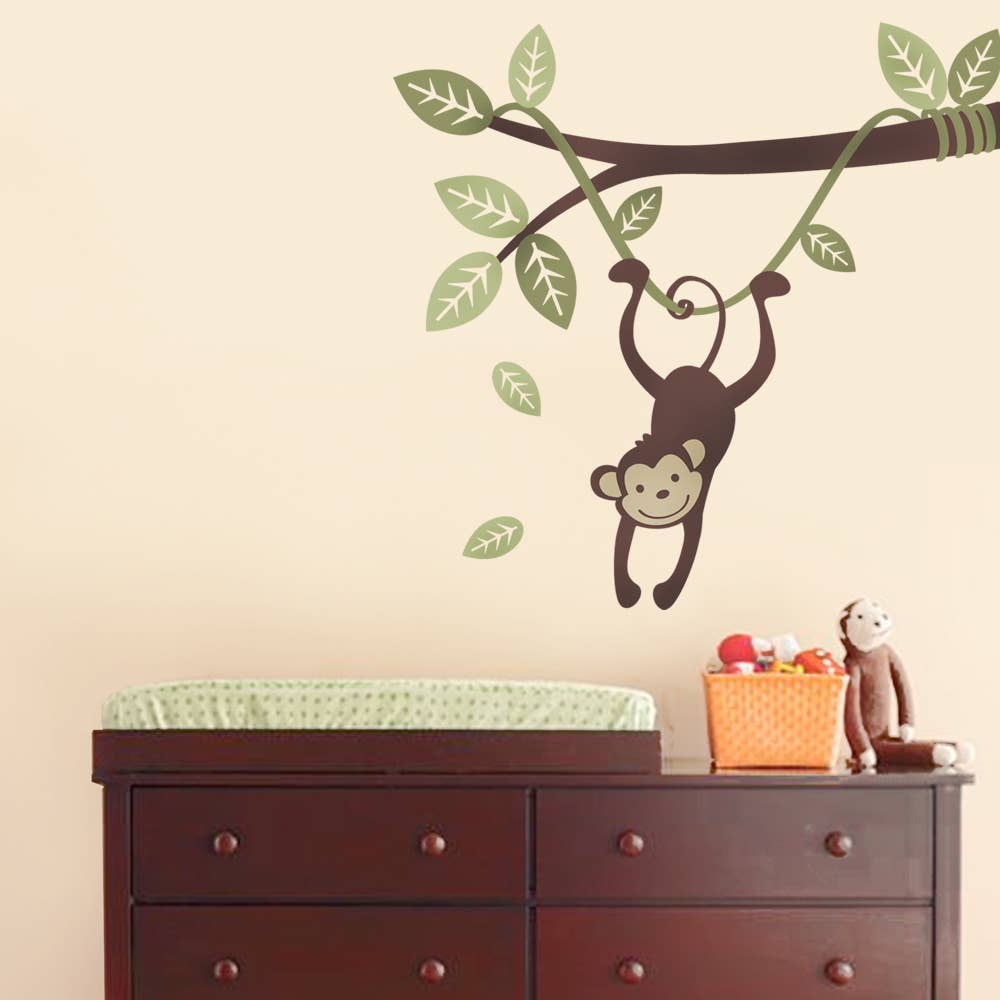 Monkey Wall Decal Hanging on a Branch Vine
