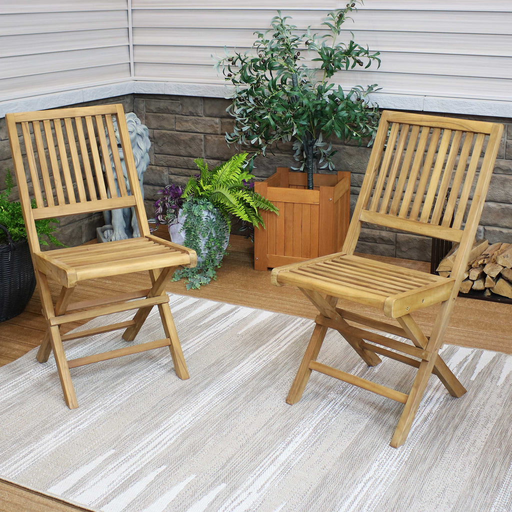 Nantasket Teak Outdoor Folding Chair with Slat back - 2-Pack