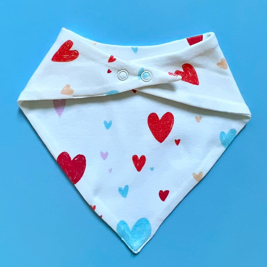 Baby Kerchief Bib-Hearts (Handmade): Red