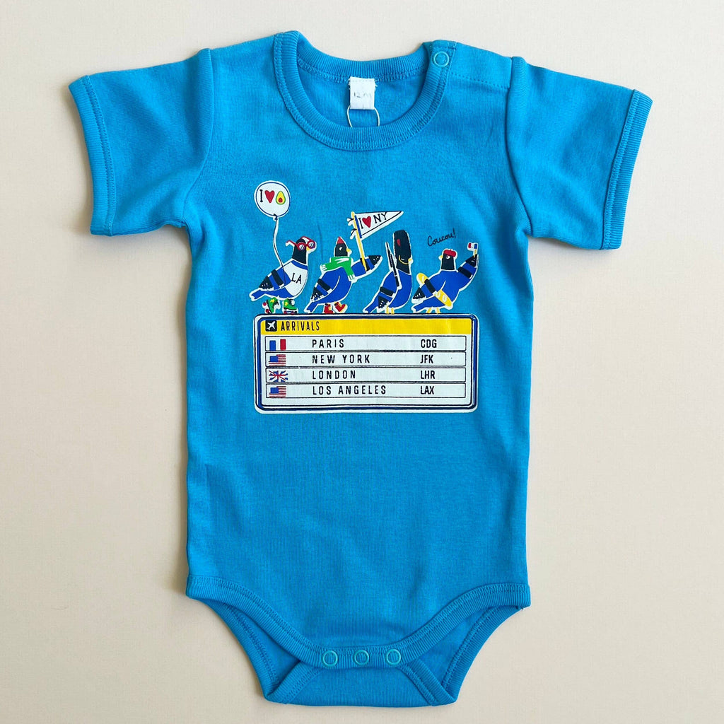 Baby Onesie, Pigeons Print- Fall Blue Organic Clothing: 3-6 Months