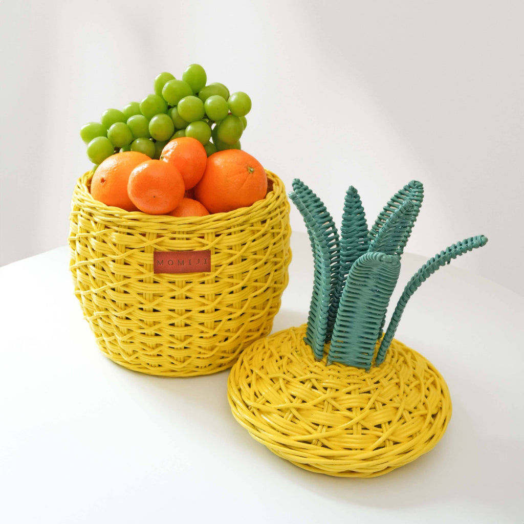 Handcrafted- Pineapple Basket (Yellow) Small- Rattan Wicker