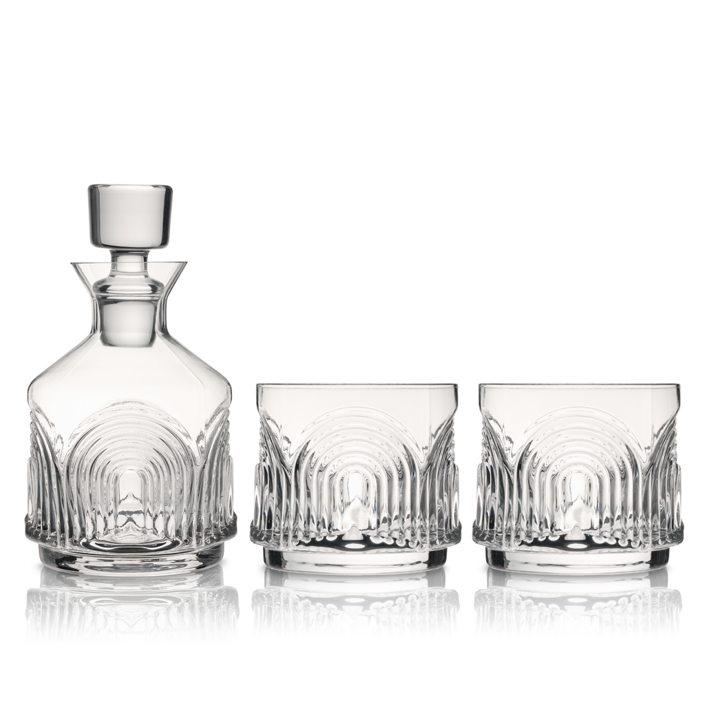 Deco Beau Stacking Crystal Decanter & Tumbler Set - Set of 3