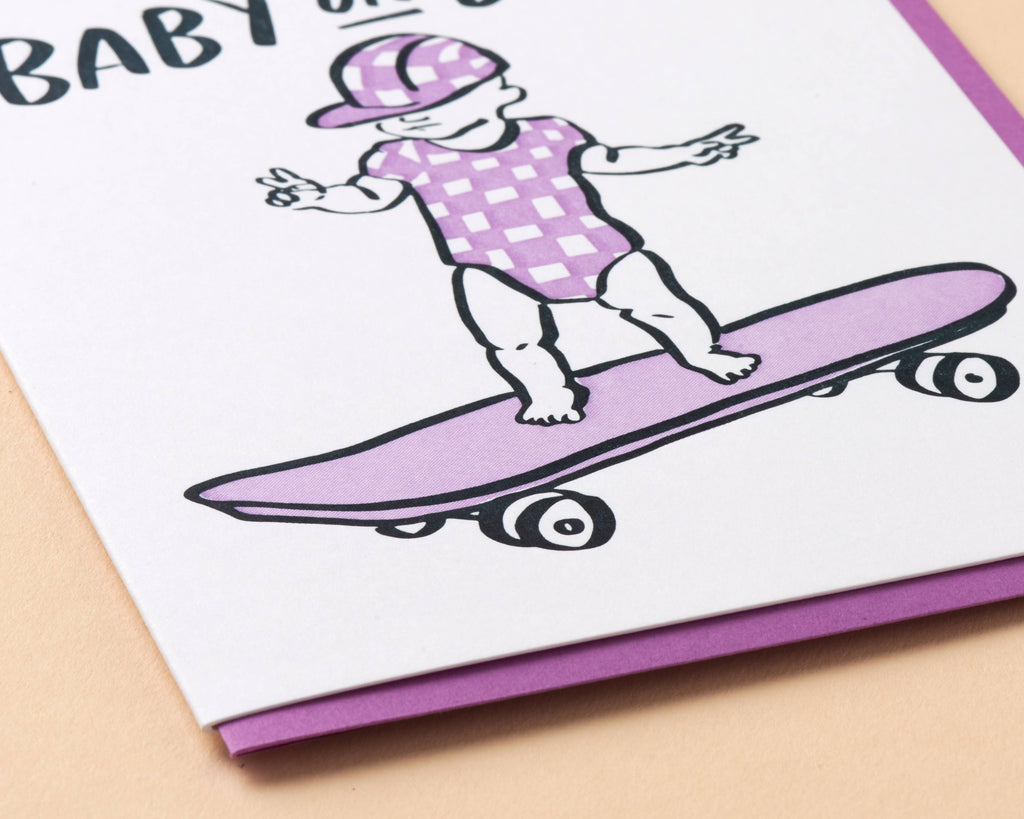 Baby on Board Skateboard Letterpress Baby Pregnancy Card