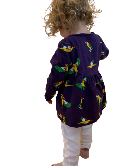 Kids Flying Parrots Midnight Purple Cotton Dress