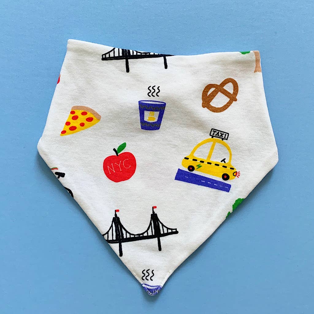 Organic Baby Bib Kerchief Reversible Big City All Over Print