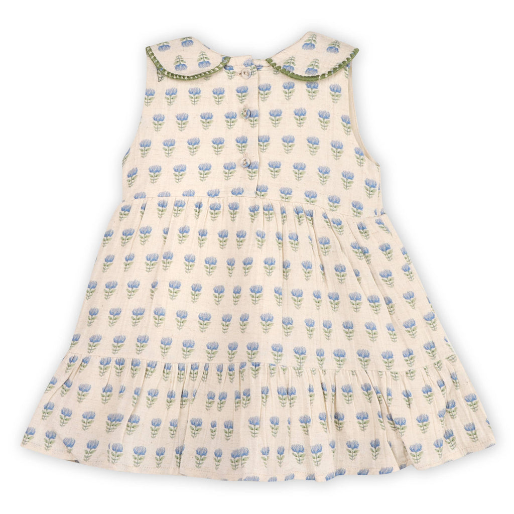 Harper Peter Pan Collar Floral Baby Flare Dress + Bloomer: Blue Floral/Natural / 3-6M