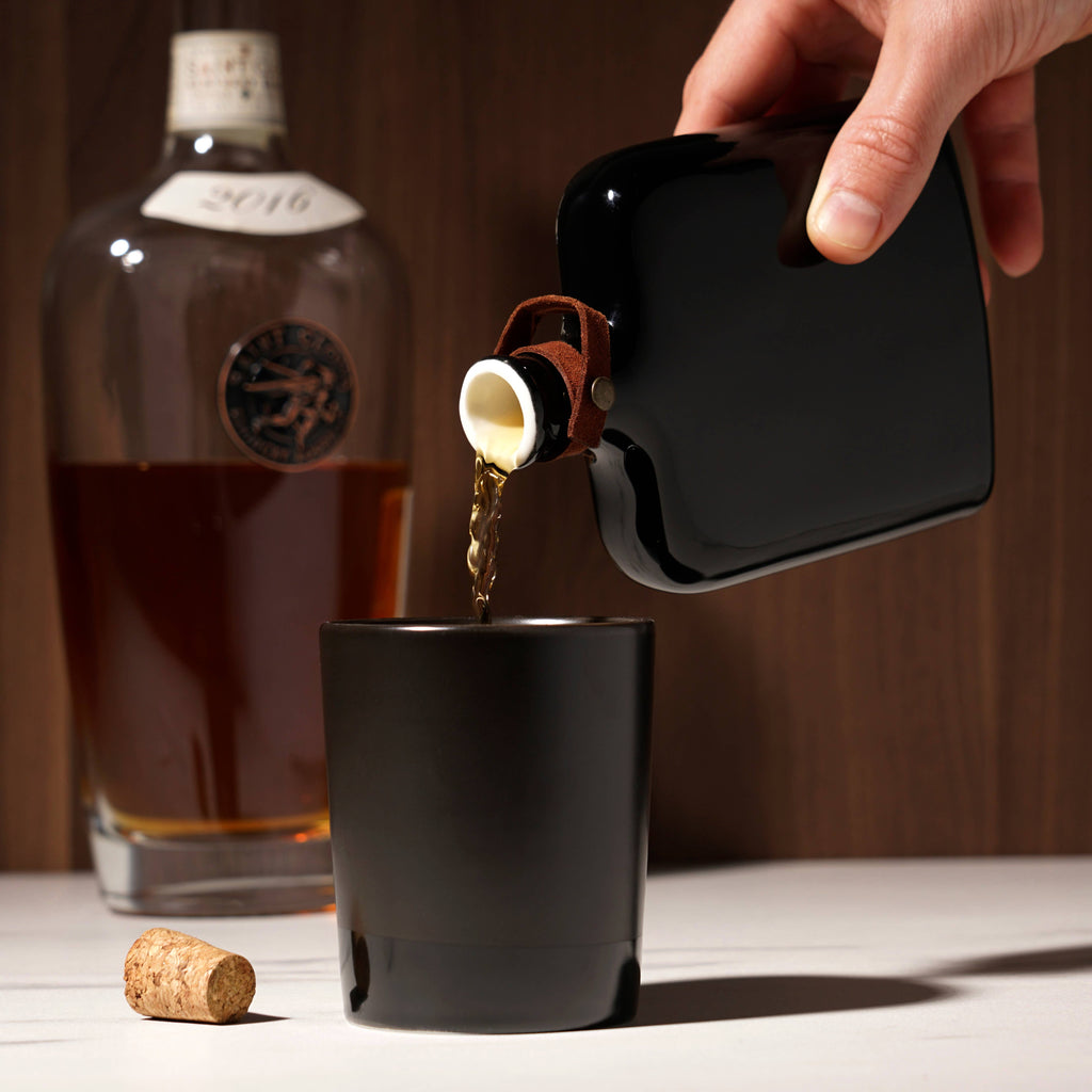 Nautilus Ceramic Hip Flask w/ Cork & Leather Strap