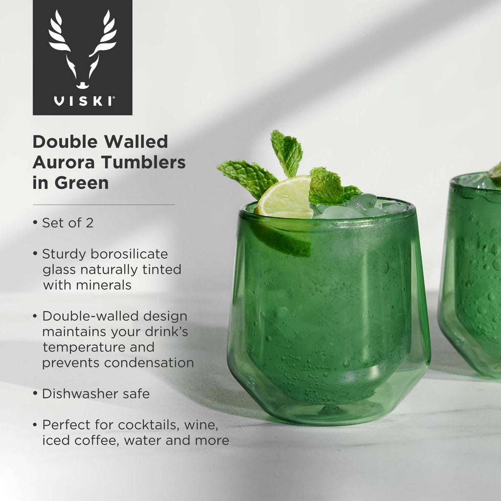 Aurora Double Walled Tumblers - Bottle Green - Set of 2