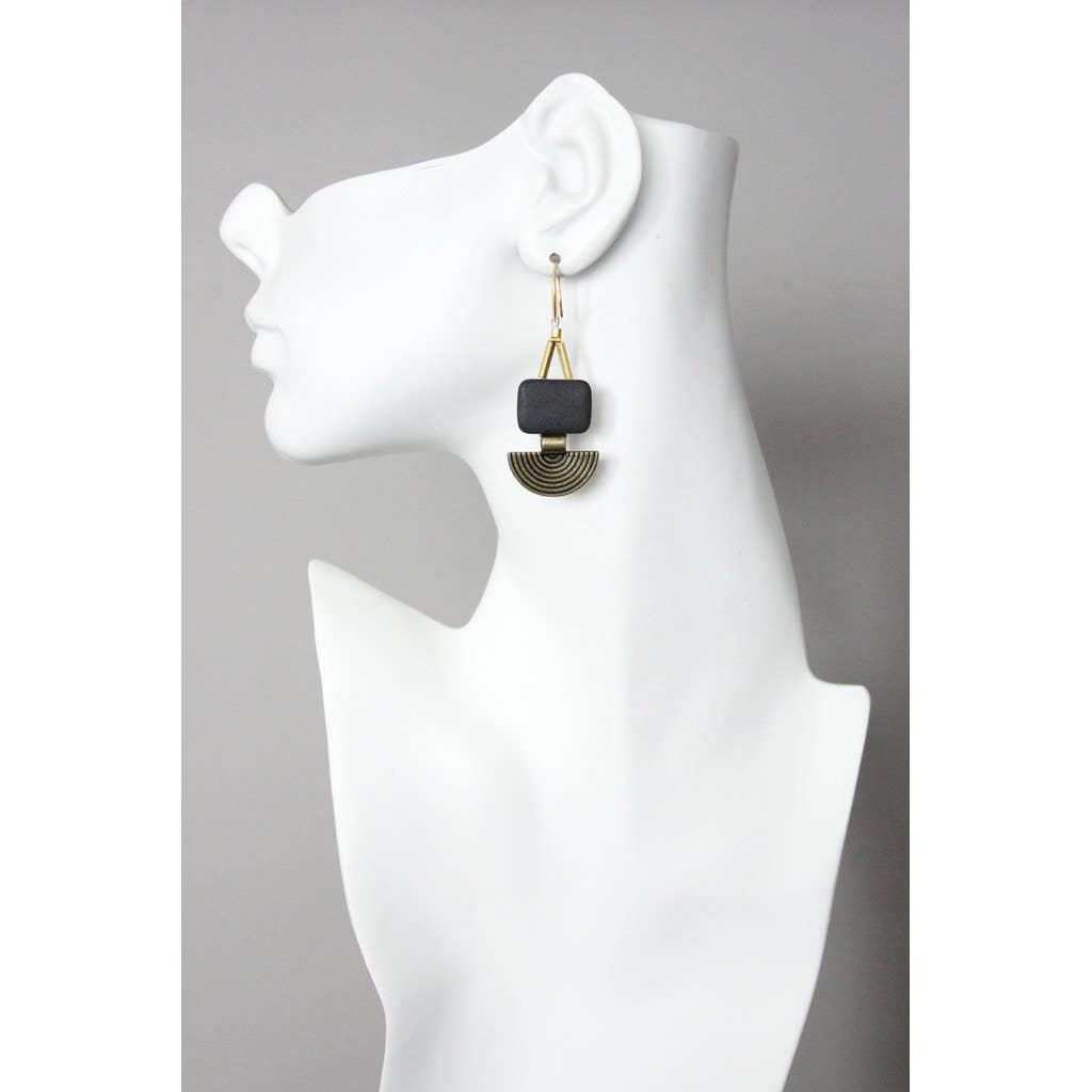 Black Agate Geometric Earrings