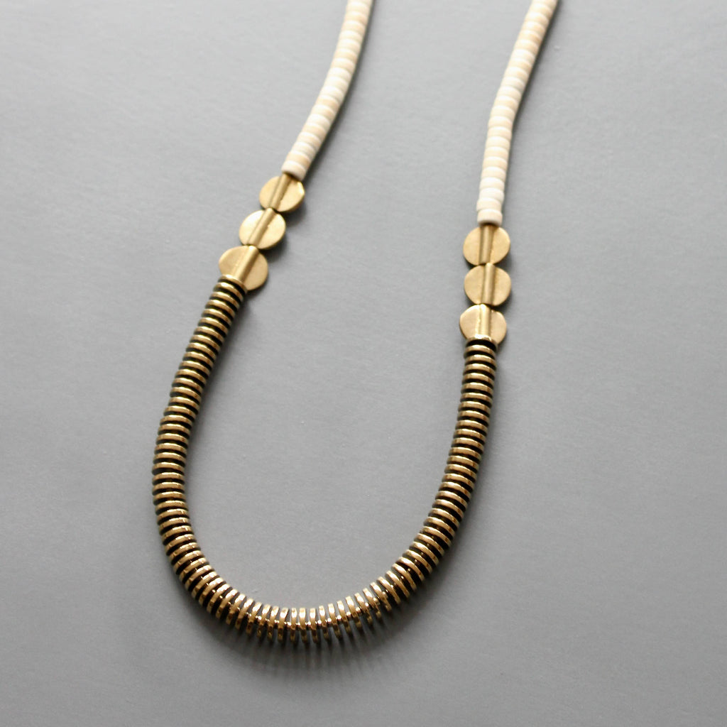 Gold Hematite & White Disc Necklace