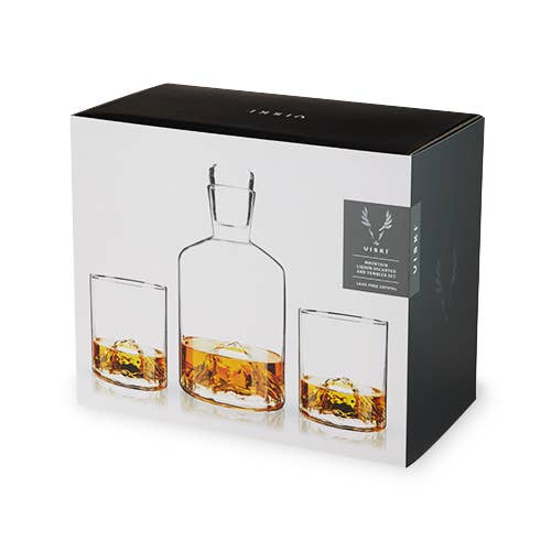 Mountain Themed Crystal Decanter & Tumblers Set | Set of 3