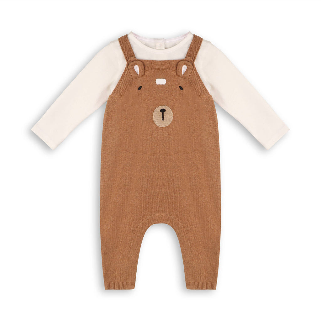 Bear Sweater Knit Baby Overall & Bodysuit Set (Organic): Chai Spice / 12-18M