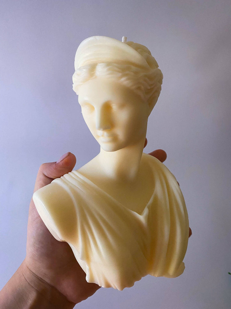 Sculptural Huge Artemis Greek Goddess Bust Candle 6.5x5in