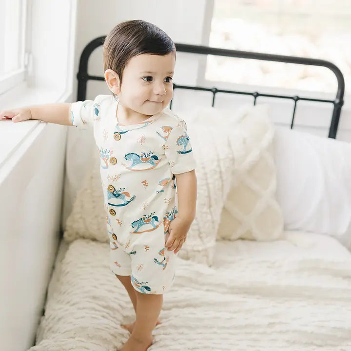 Organic Cotton Short Sleeve Romper - Rocking Horse