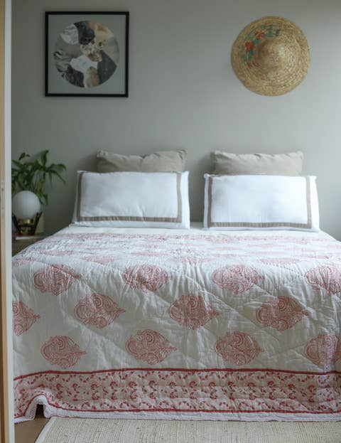 Quilt - Size TWIN: Handmade, Block-Printed Natural Cotton