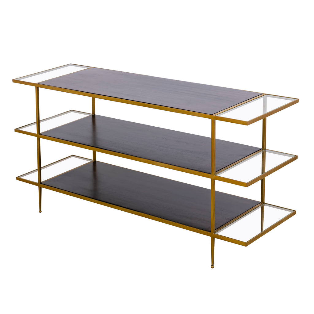 Carrick Modern 3-Tier Brass Metal and Wood Console Table