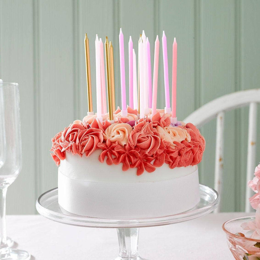 Rose Pink & Gold Birthday Candles | 16 Pack