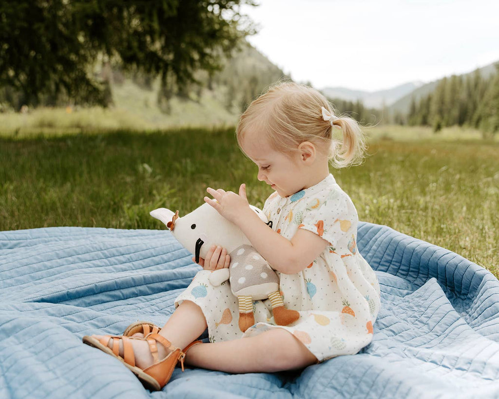 Veggie Puff Sleeve Muslin Baby Dress+Bloomer(Organic Muslin): Natural / 3-6M