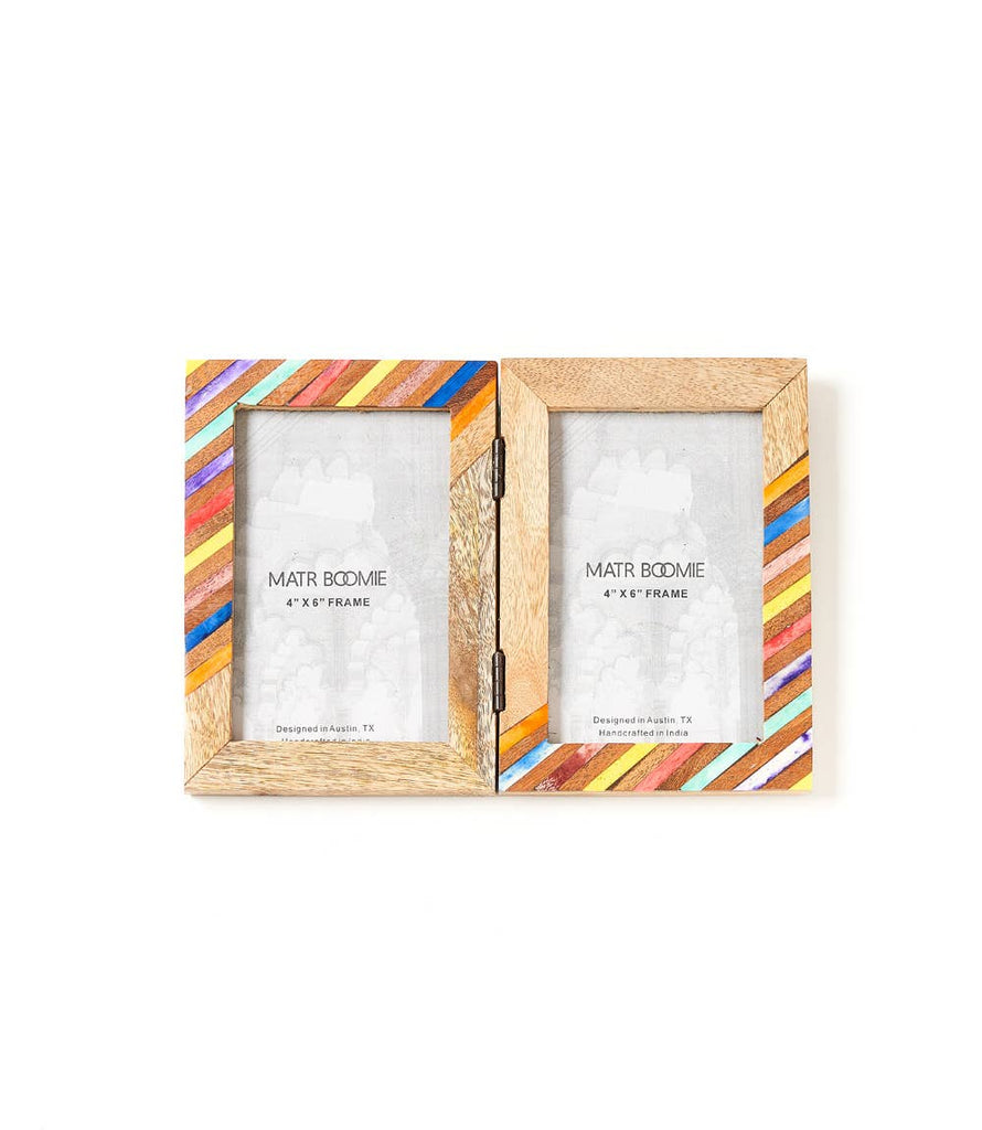 Banka Mundi 4x6 Multicolor Double Picture Frame - Bone, Wood