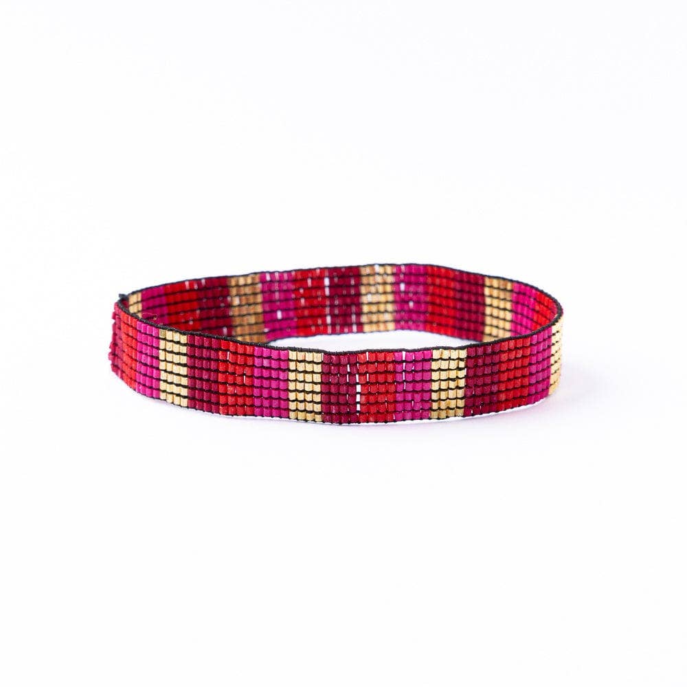 Alex Vertical Stripes Beaded Stretch Bracelet Pink Wholesale
