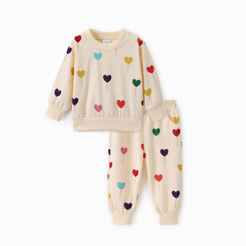 Baby Girl 2pcs Balloon Print Sweatshirt and Sweatpants Set