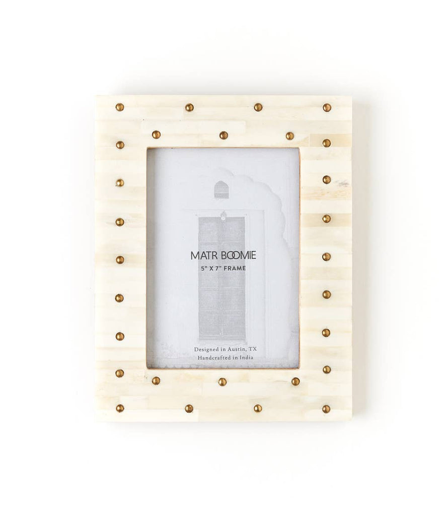 Mukhendu 5x7 Picture Frame - Carved Bone, Brass Studs