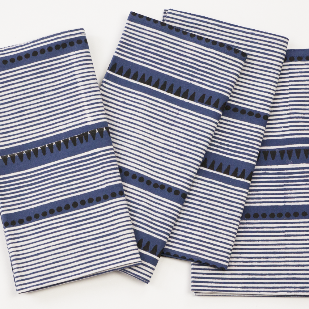Laya Blue Block Printed Napkins - set of 4