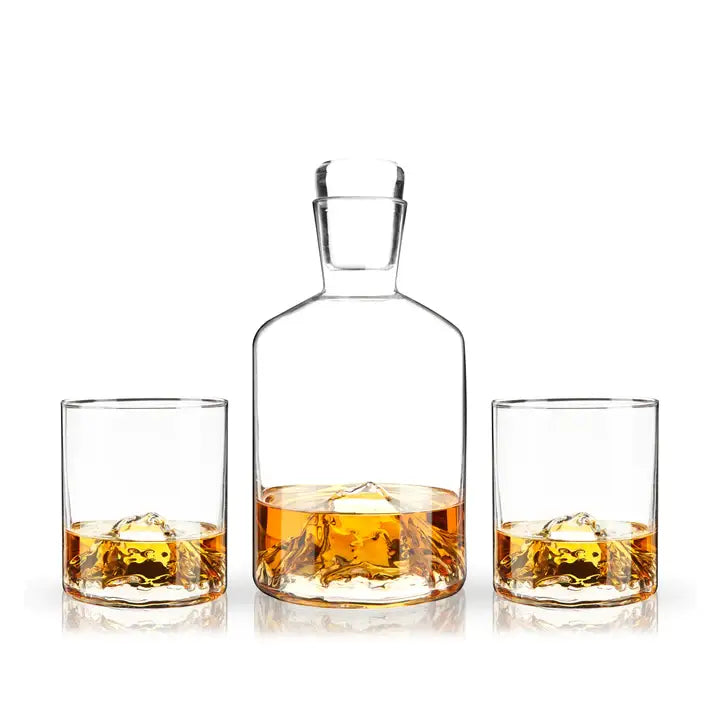 Mountain Themed Crystal Decanter & Tumblers Set | Set of 3