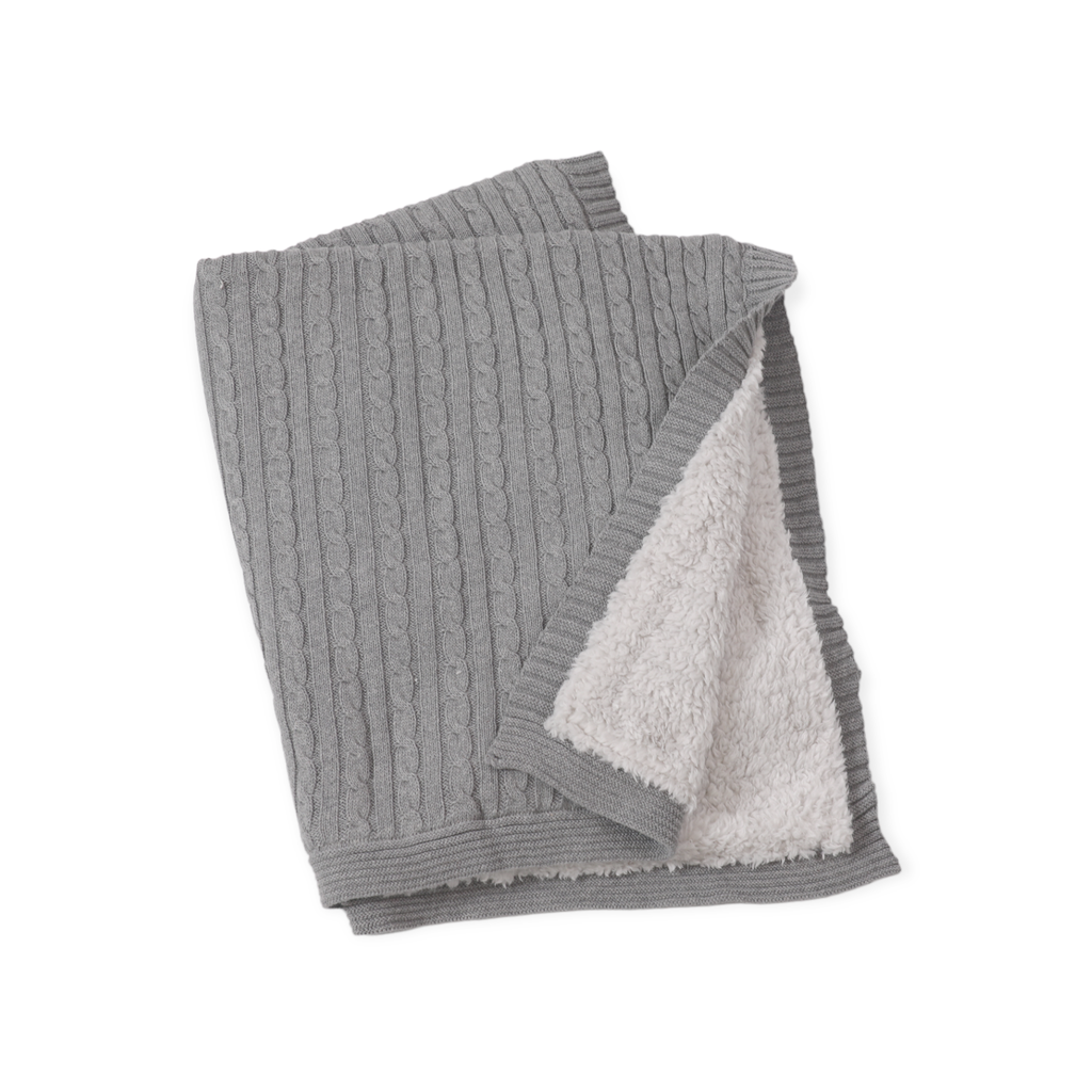 Cozy Sherpa Cable Knit Baby Blanket (Organic Cotton): Taupe