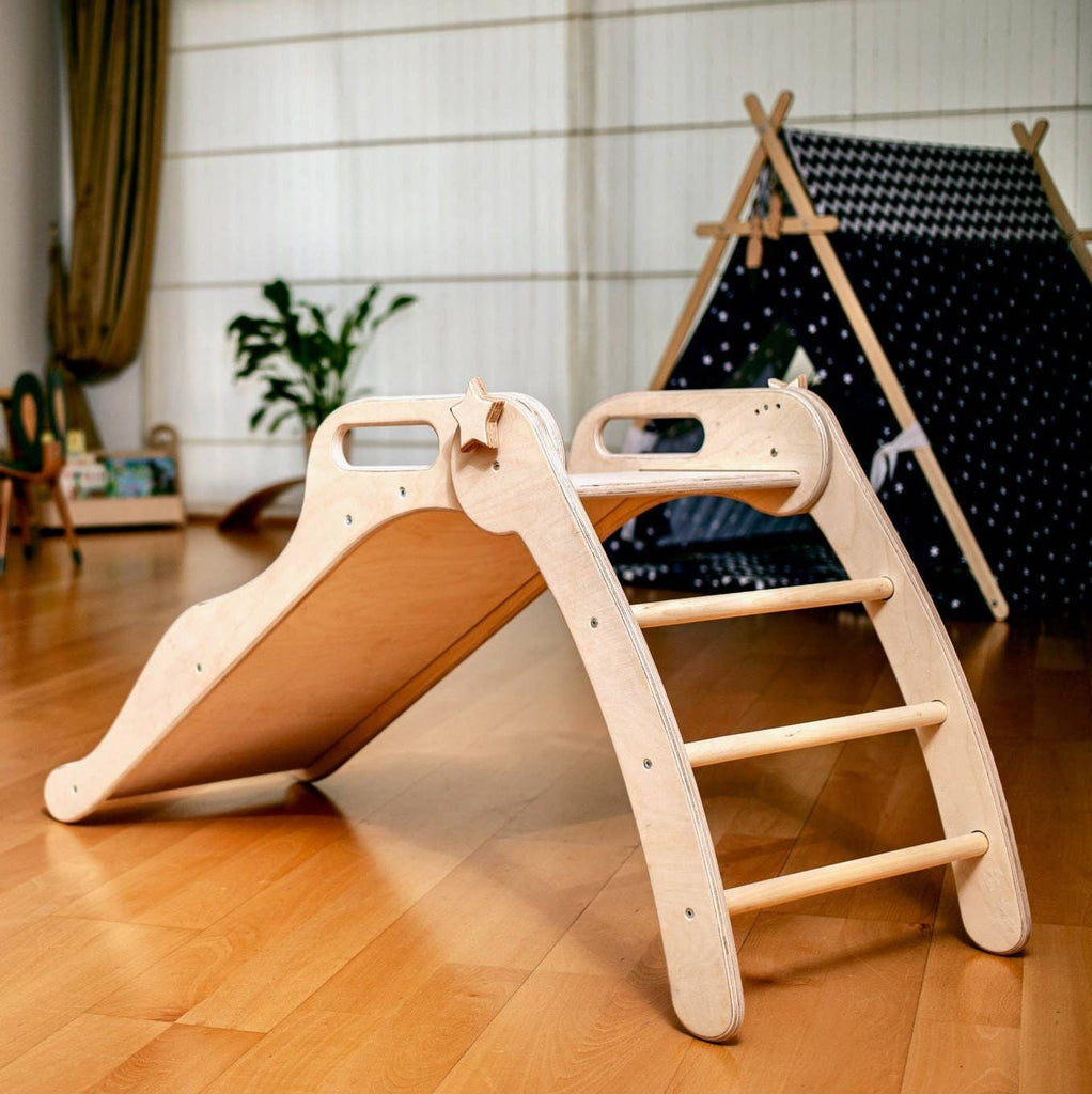 Montessori Slide, Wooden Baby Play Gym Slide: Wooden Indoor Slide