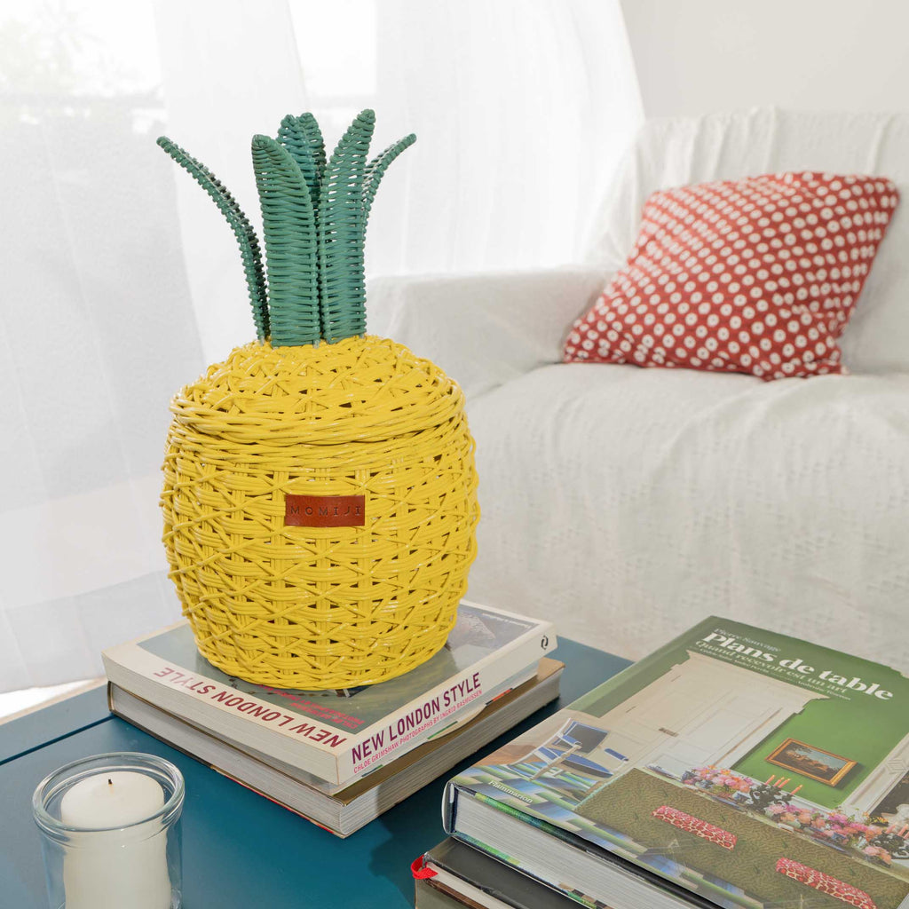 Handcrafted- Pineapple Basket (Yellow) Small- Rattan Wicker