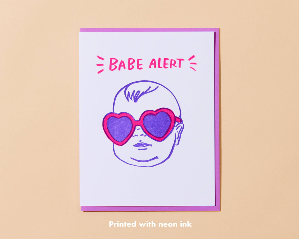 Babe Alert Letterpress Greeting Card - New Baby, Baby shower