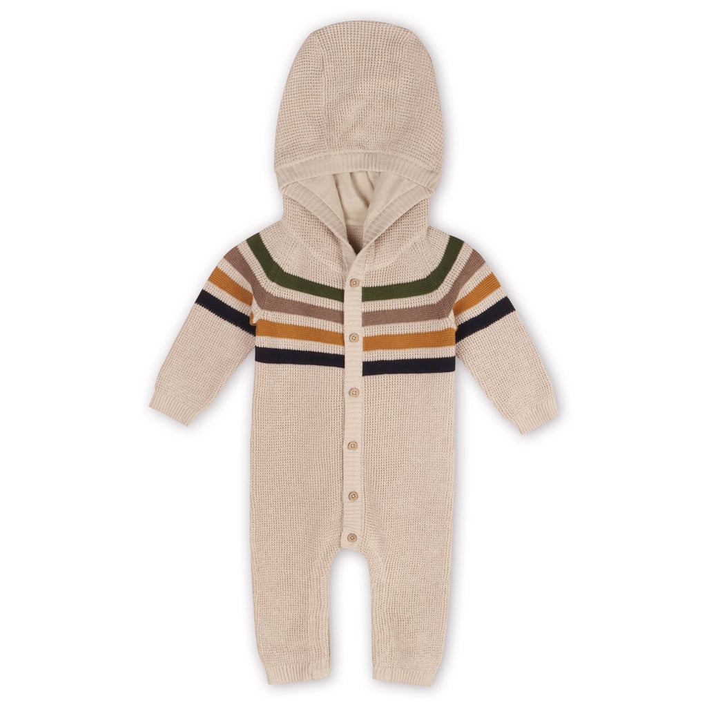 Stripe Hooded Chunky Sweater Knit Baby Jumpsuit (Organic)