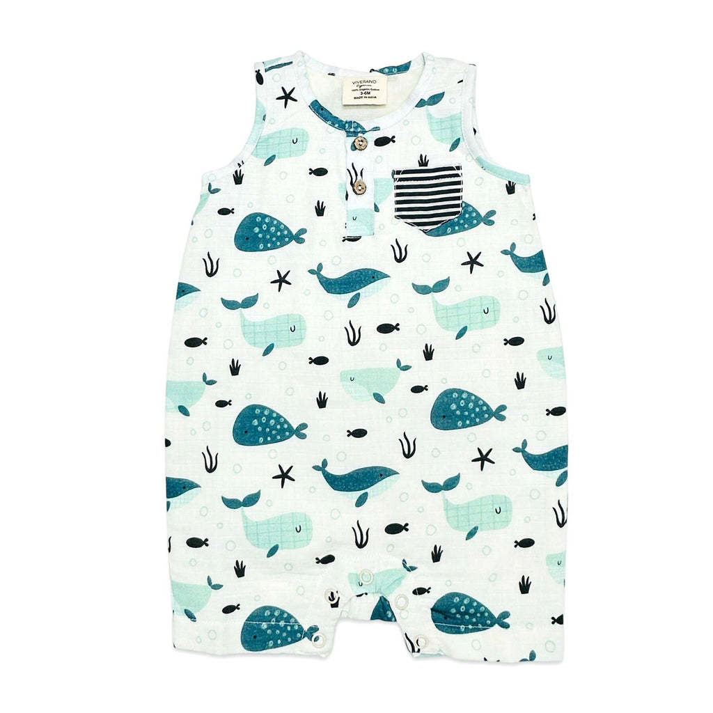 Whales Short Baby Romper (Organic Muslin)