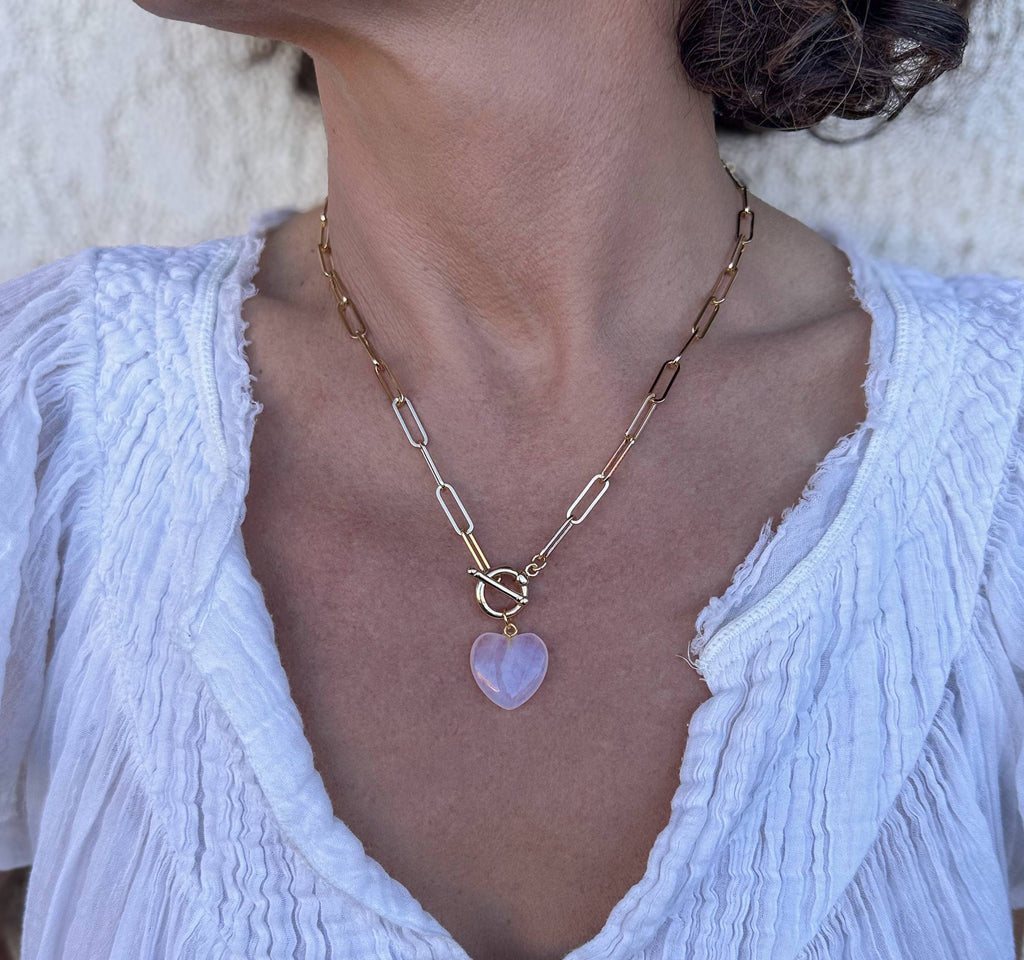 Roxy Chain Toggle Clasp Heart Necklace: Amethyst