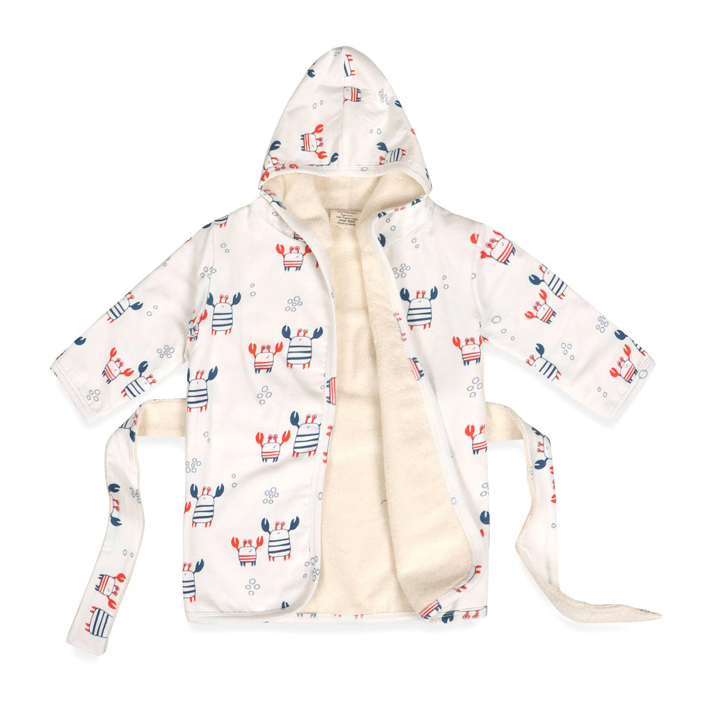 Nautical Crab Baby Hooded Bathrobe (Organic Jersey): NATURAL / One Size (0-9M)